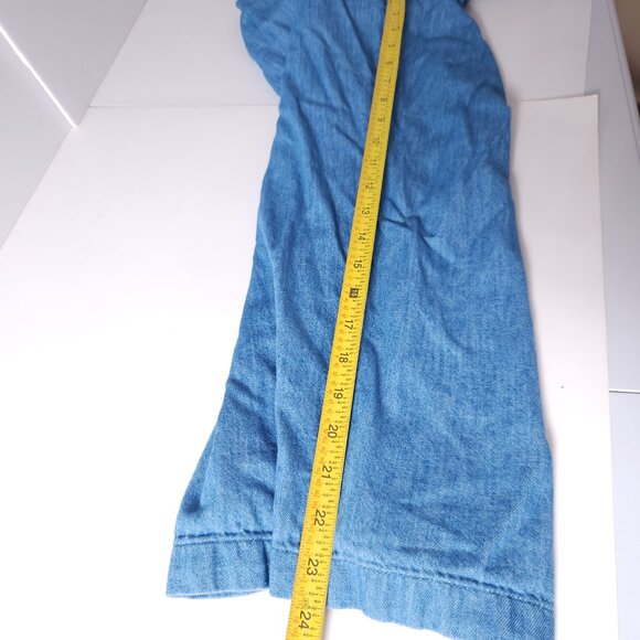 Old Navy Womens Denim Jumpsuit M Petite Blue Puff Sleeve Farmcore Cottagecore - Picture 6 of 13